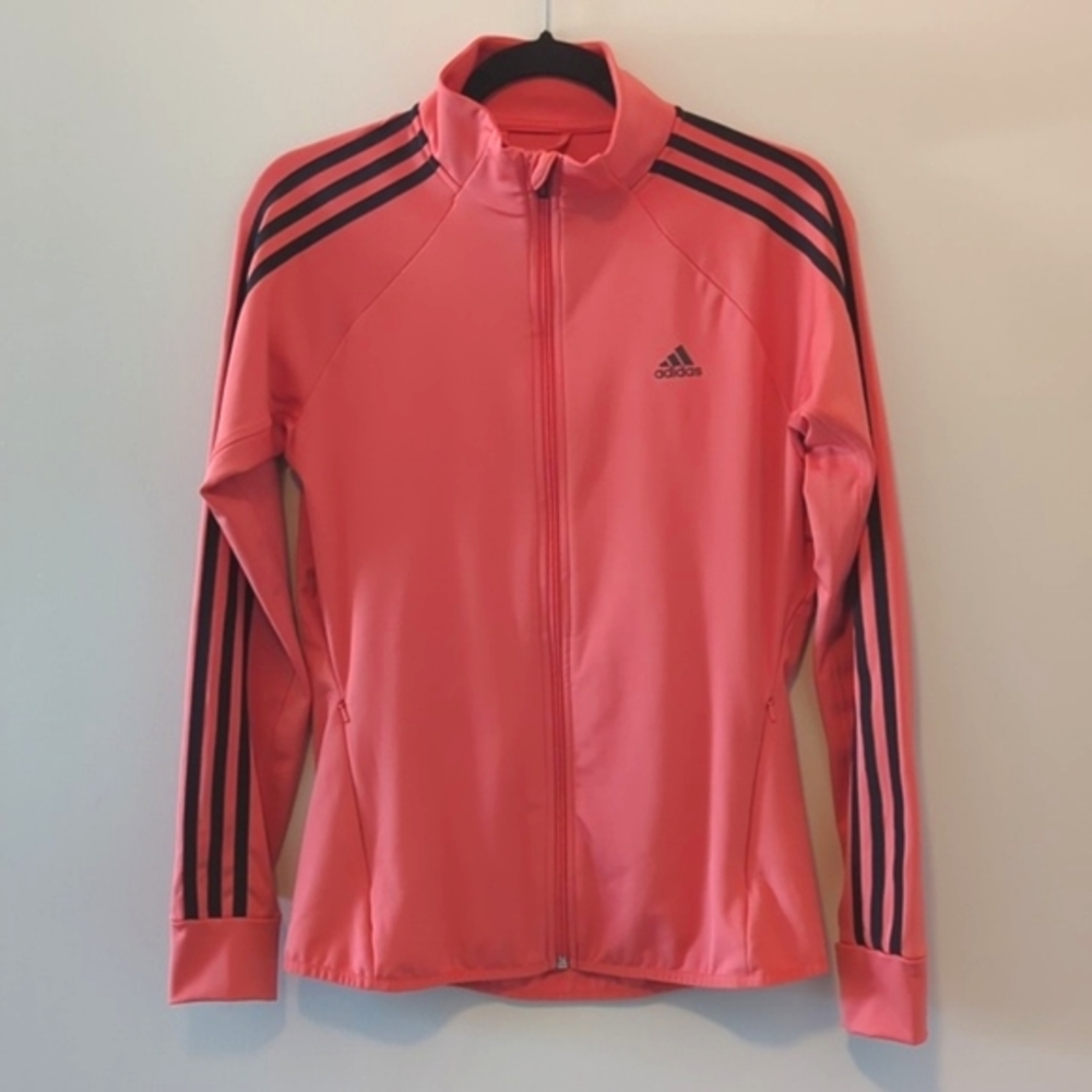 Adidas striped sleeve orange zippered track jacket small